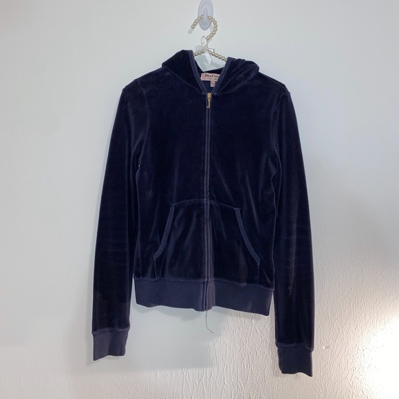 Navy Blue Juicy Couture Velour Track Jacket Size M - Picture 1 of 5